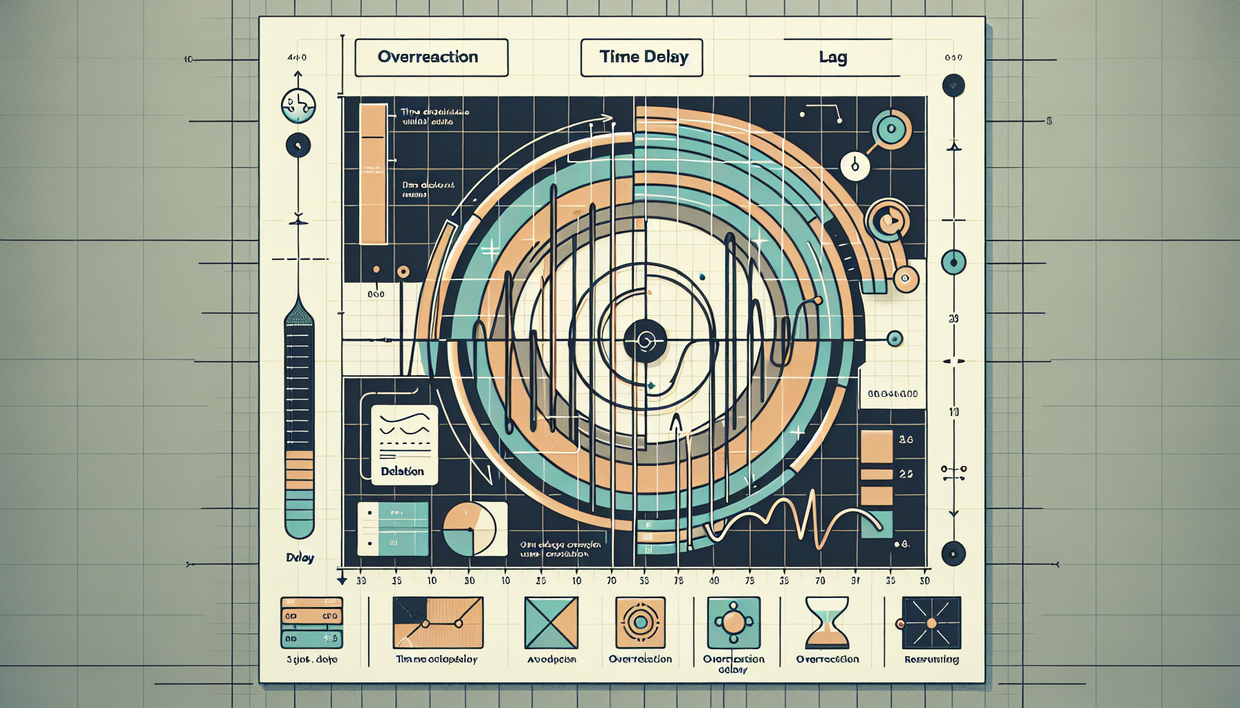시간 지연 때문에 과잉대응이 발생하고 지표가 진동하는 패턴을 보여주는 그래프