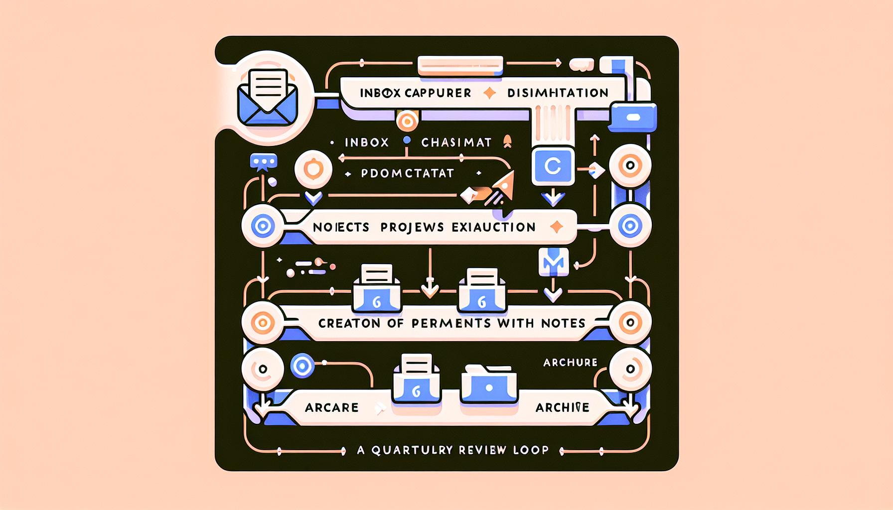 PARA와 제텔카스텐을 결합한 정보 흐름(캡처-프로젝트-승격-아카이브-리뷰)을 나타낸 워크플로우